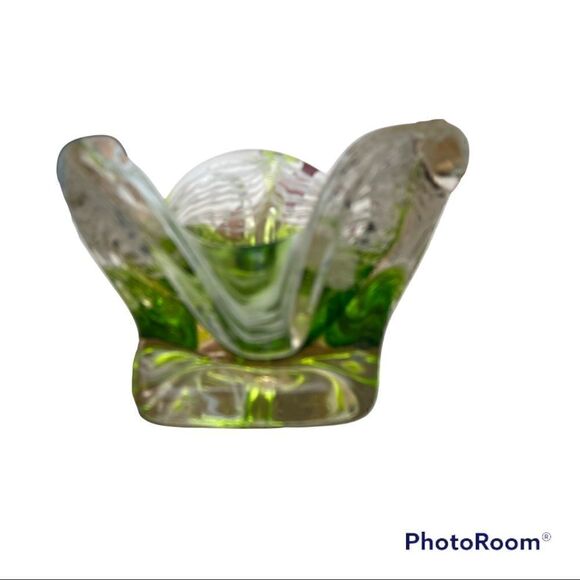 Murano Art Glass Bowl Catchall GREEN, WHITE & CLEAR Italy - Picture 8 of 11